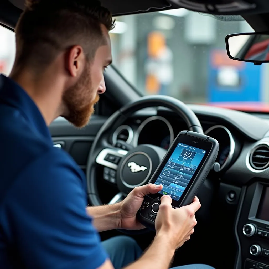 Mechanic Using Ford Scan Tool