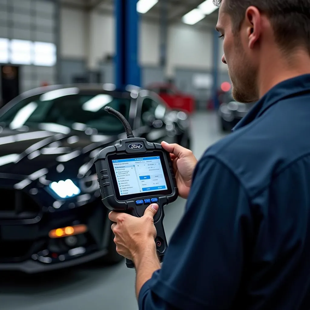 Mechanic Using Ford Specific Scan Tool