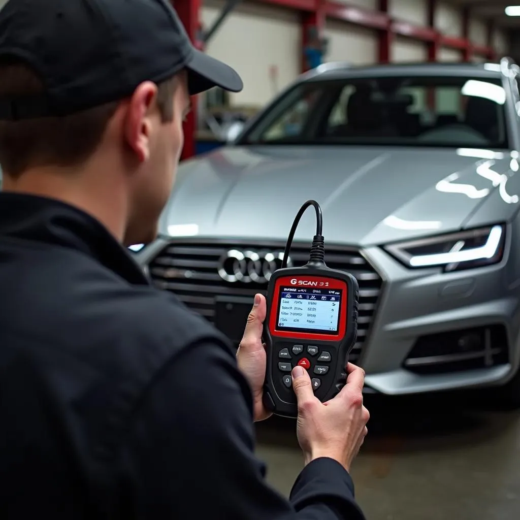 Mechanic using G Scan 2 on Audi