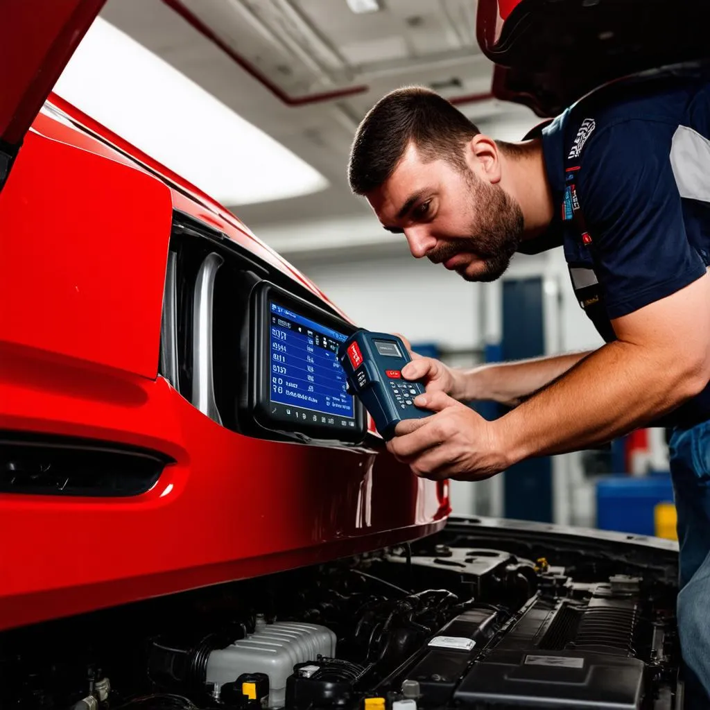 Mechanic diagnosing a car with Genisys