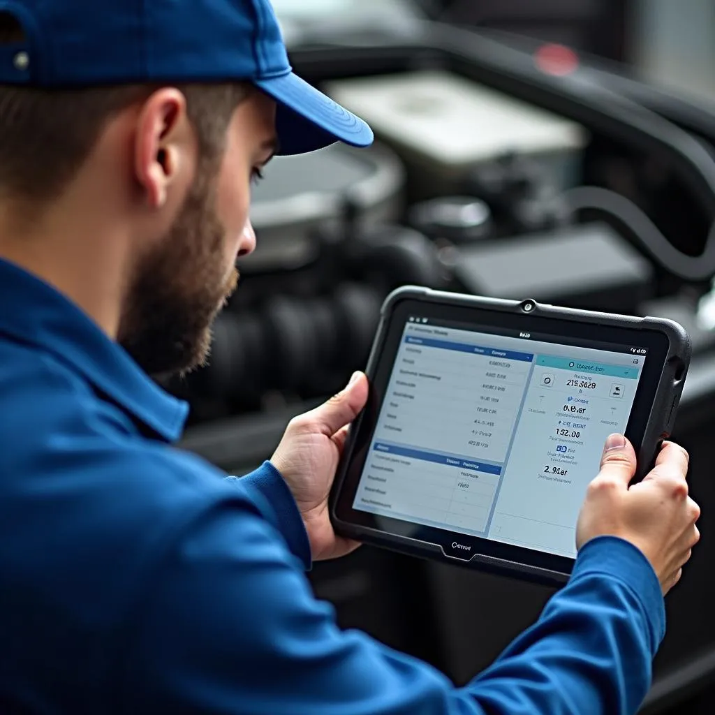 Mechanic using iCar III to diagnose a car problem