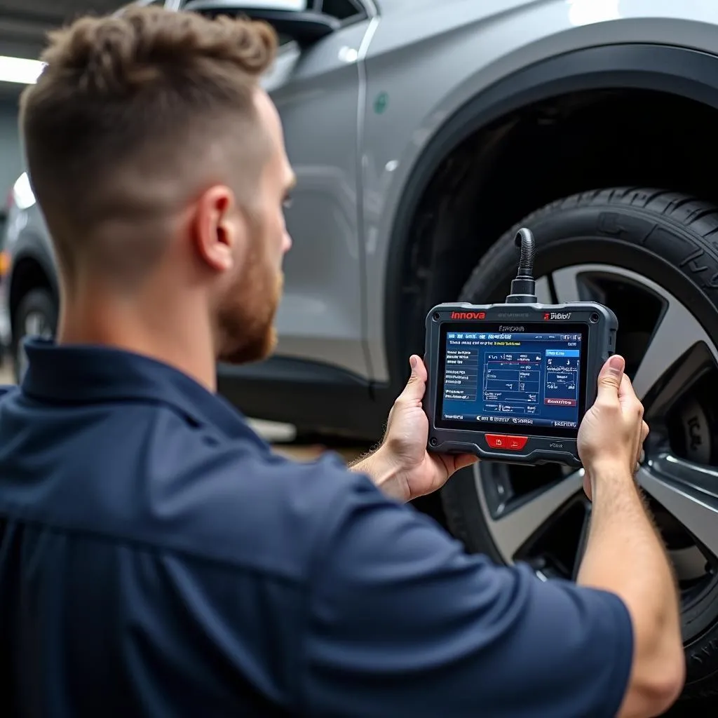  Mechanic Using Innova 3100 on Car in Garage 