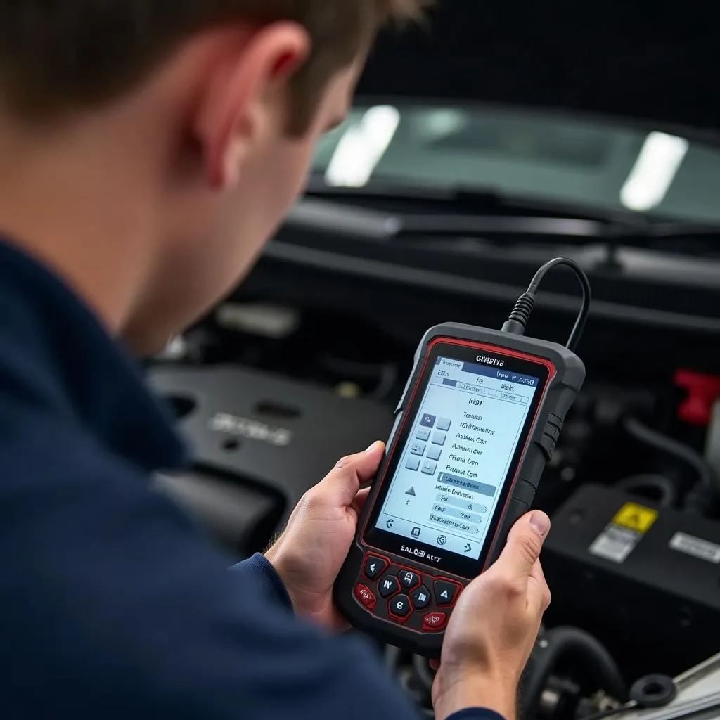 Mechanic Using Innova 3100i in Engine Bay