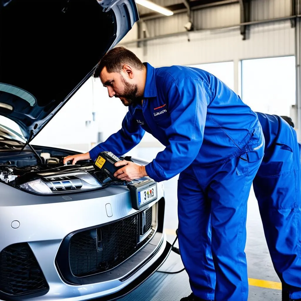 Mechanic using a Launch Scan Tool