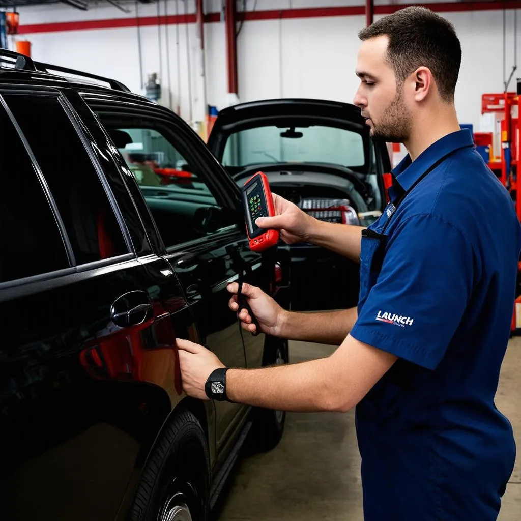 Mechanic Using Launch Scanner