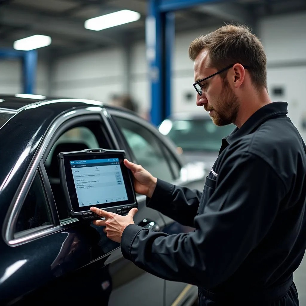 Mechanic using M Tech 2 on Mercedes