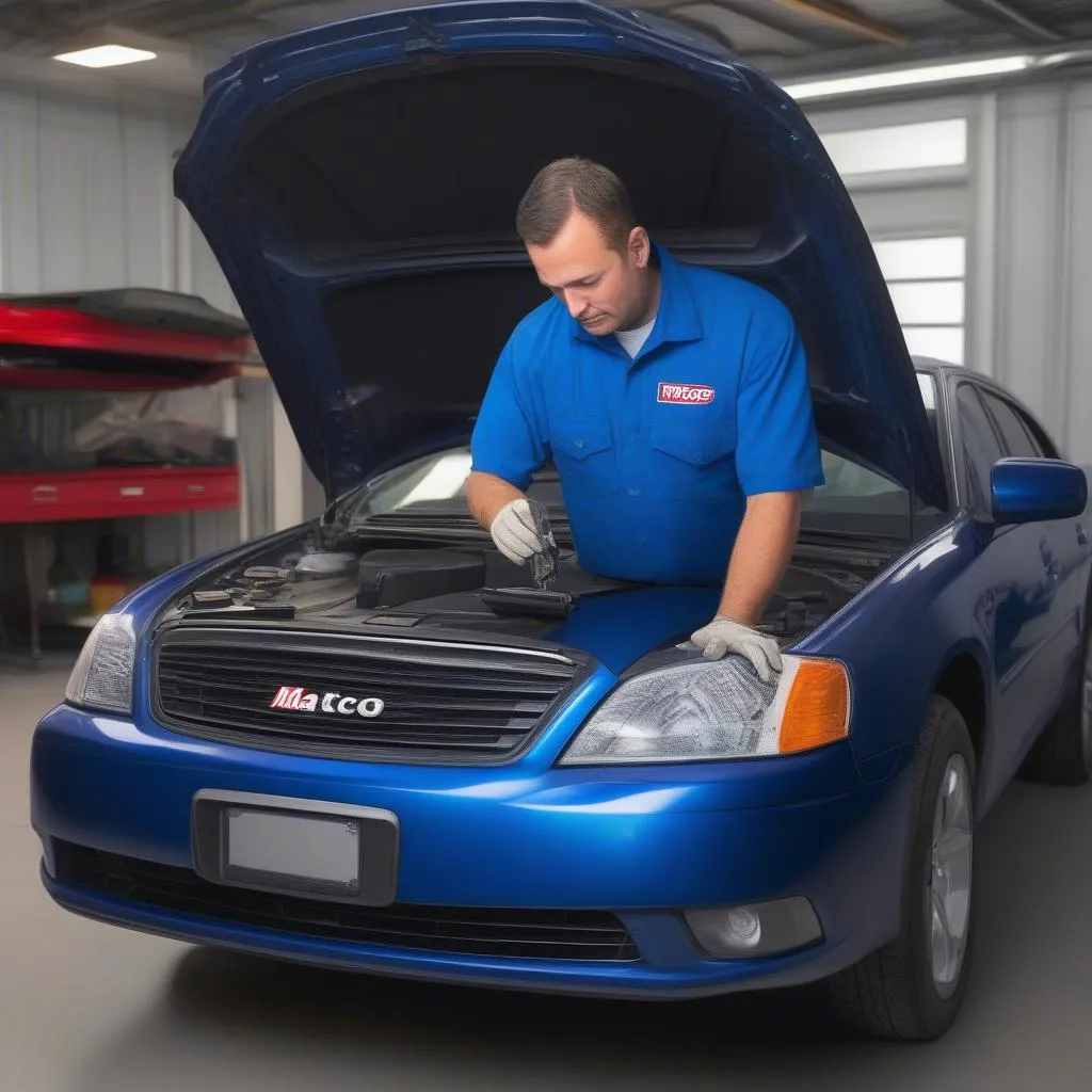 Mechanic Using Matco Tools Scanner on Car Engine