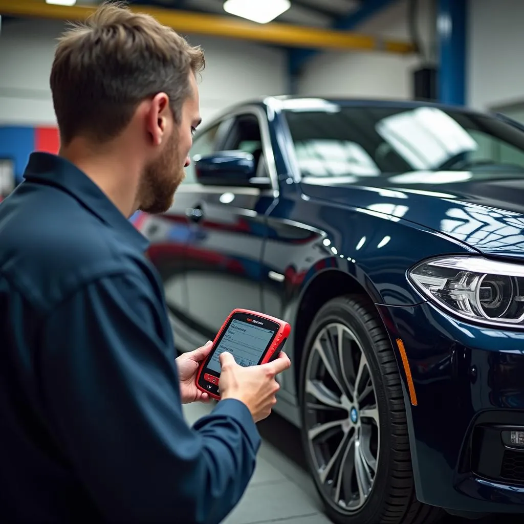 Mechanic Using Maximus Scan Tool on BMW