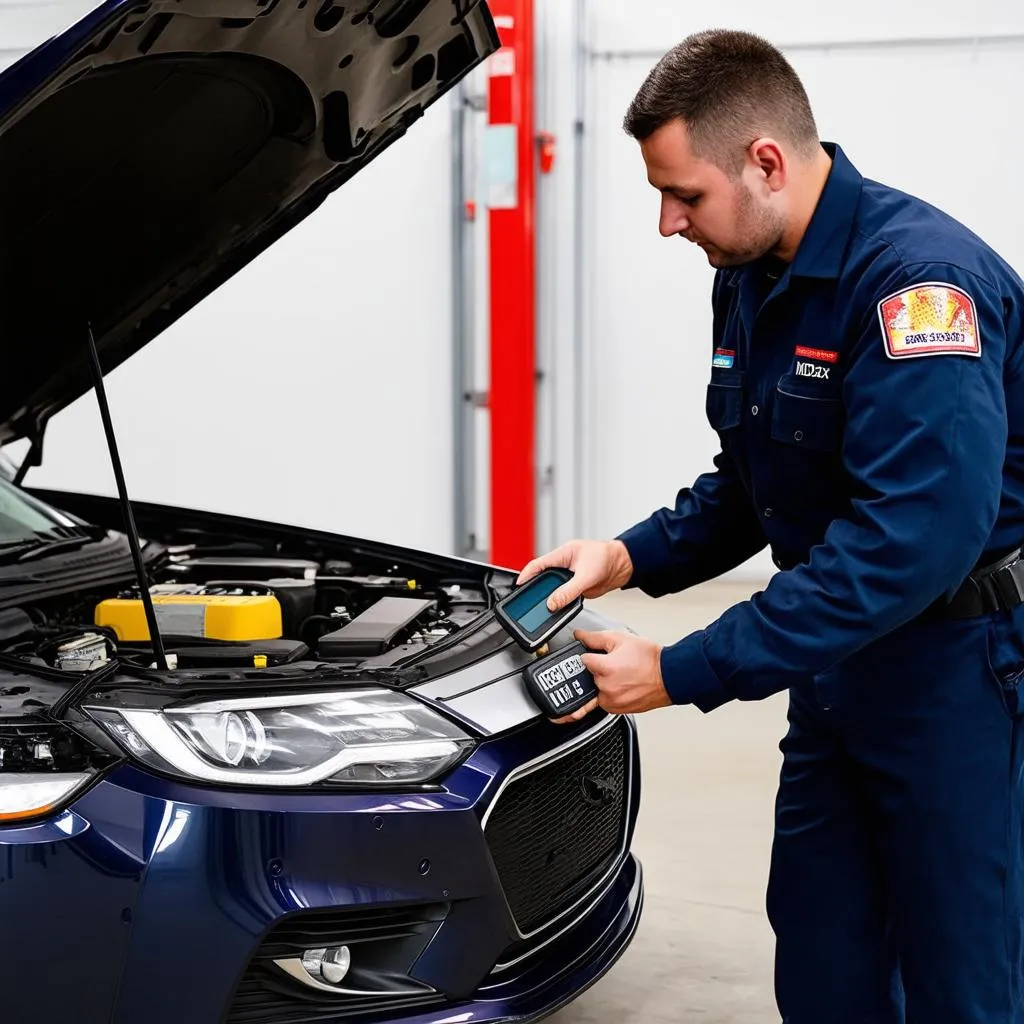 Mechanic using MD802 on a vehicle