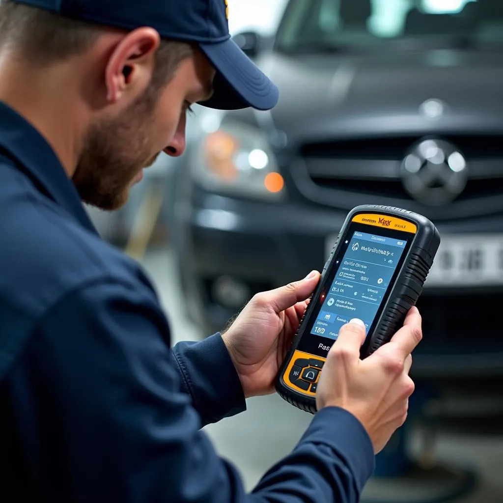 Mechanic analyzing data from a multiplex OBD scan tool