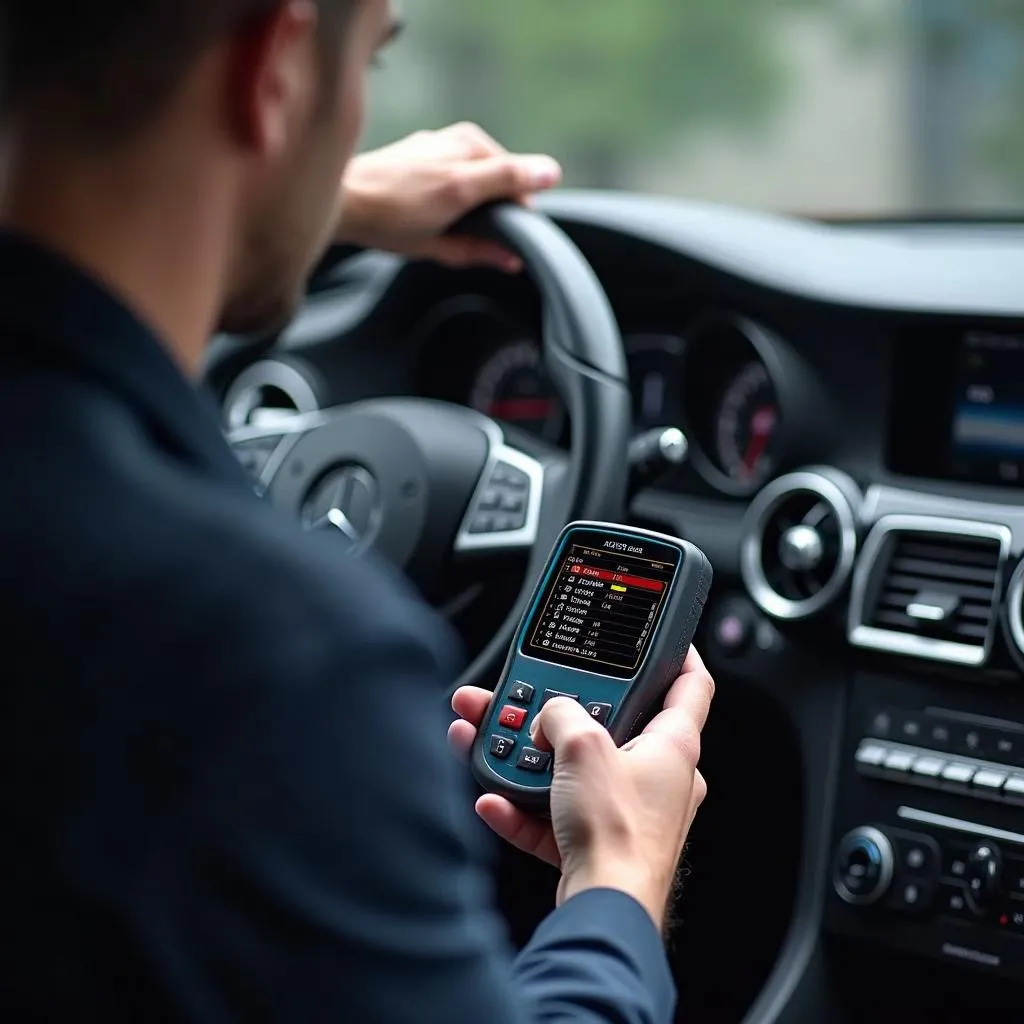 Mechanic Using OB1 Scanner for Car Maintenance