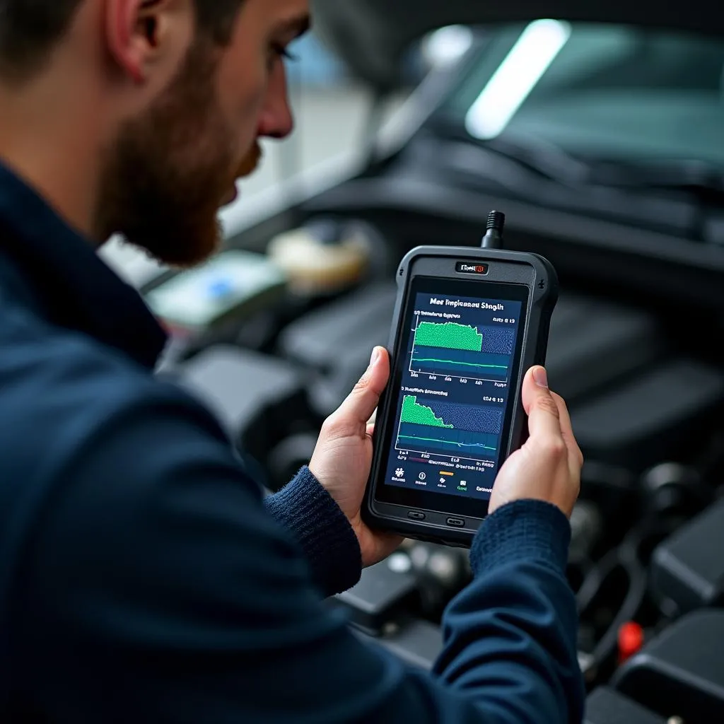 Mechanic Using OBD Scan Tool in Garage