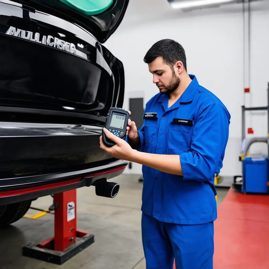 mechanic using car diagnostic tool