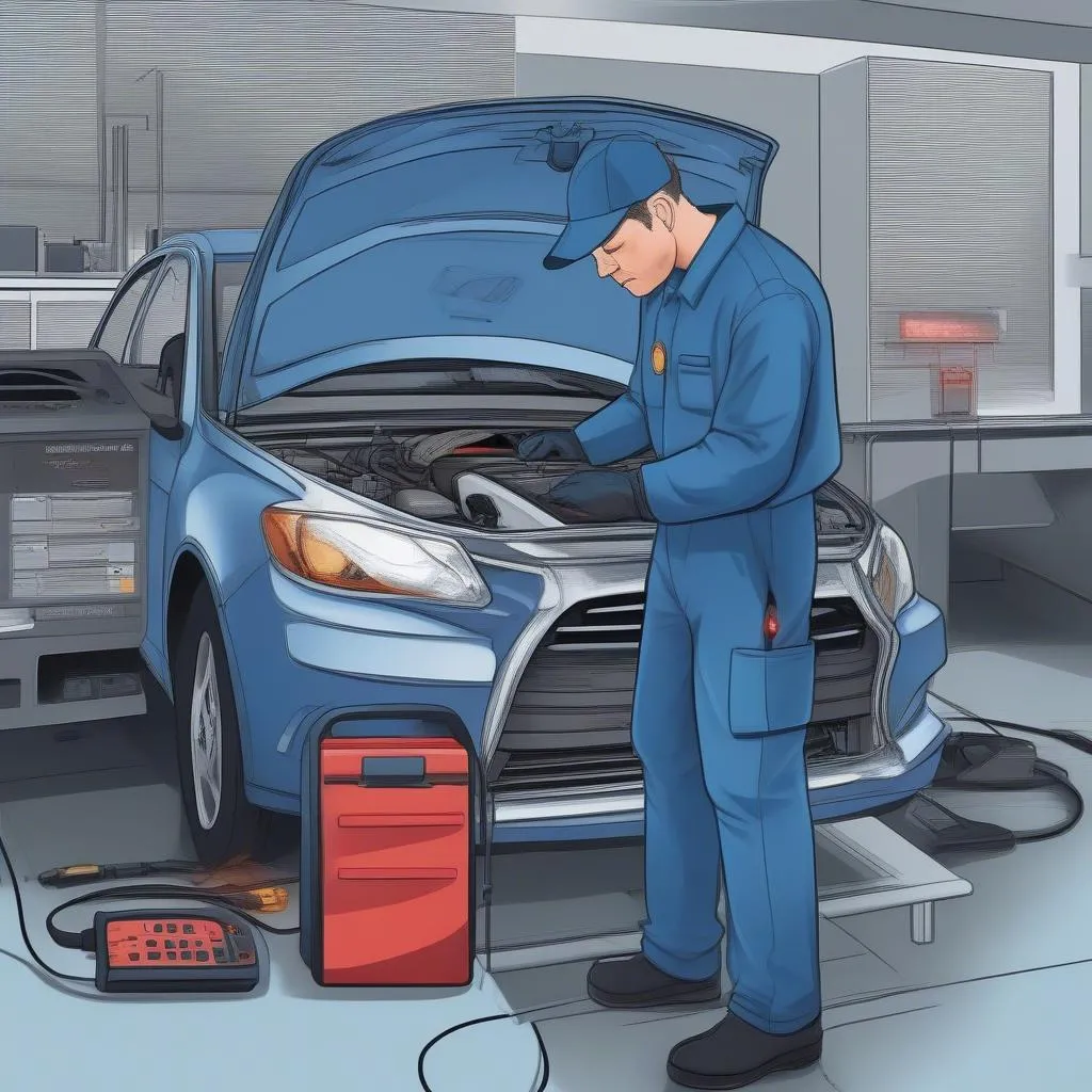 Mechanic using OBD scanner