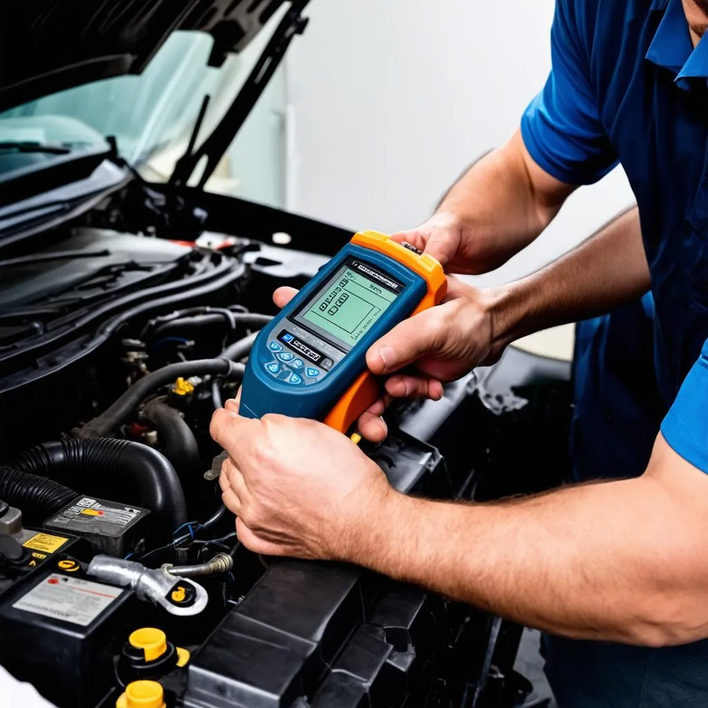 Mechanic Using OBD2 Scan Tool