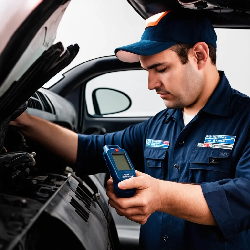 Mechanic Using OBD2 Scanner