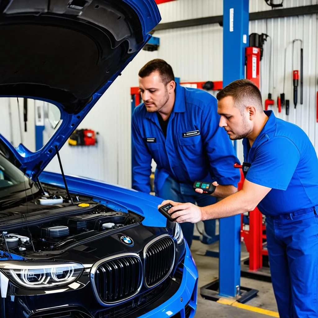 Mechanic Using OBD2 Scanner