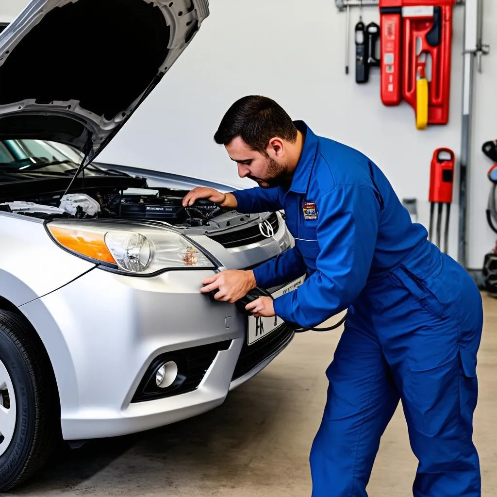 Mechanic Using OBD2 Scanner