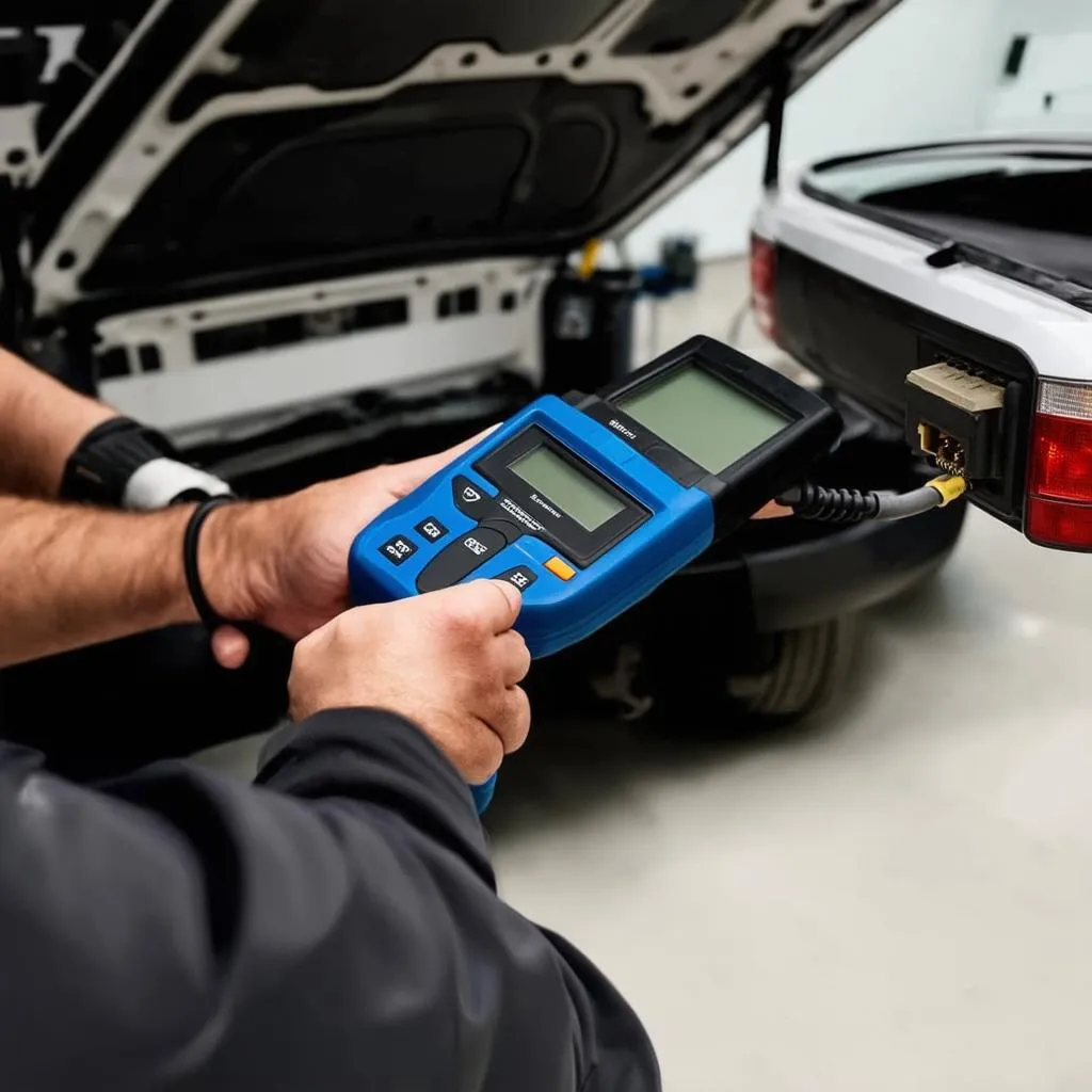 Mechanic Using OBD2 Scanner