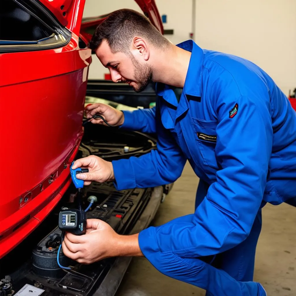 Mechanic using OBD2 scanner