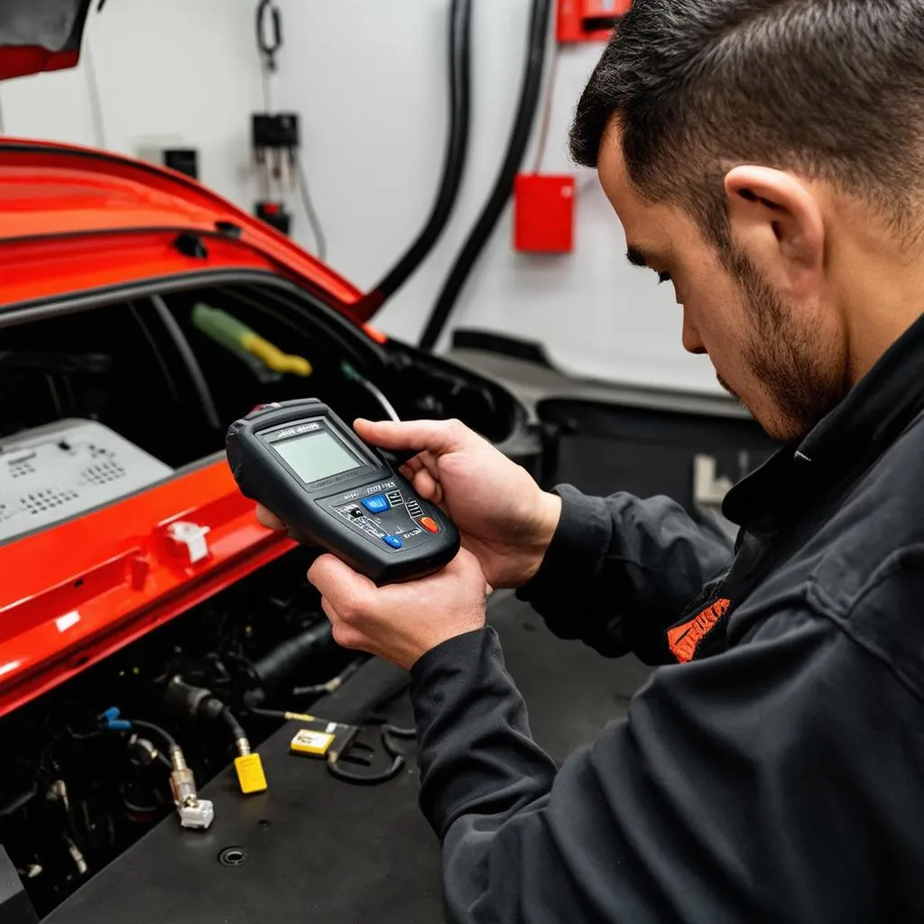 Mechanic using OBD2 scanner