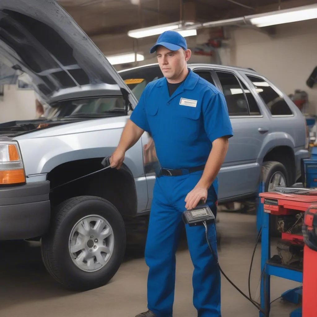 Mechanic using OBD2 Scanner