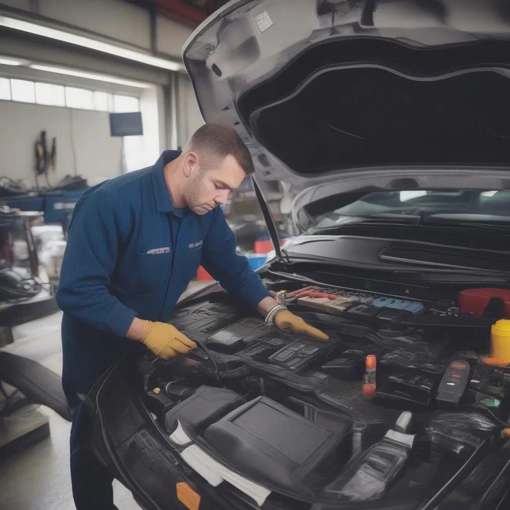 Mechanic using OBD2 Scanner