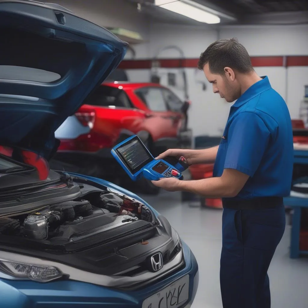 Mechanic Diagnosing Honda Civic