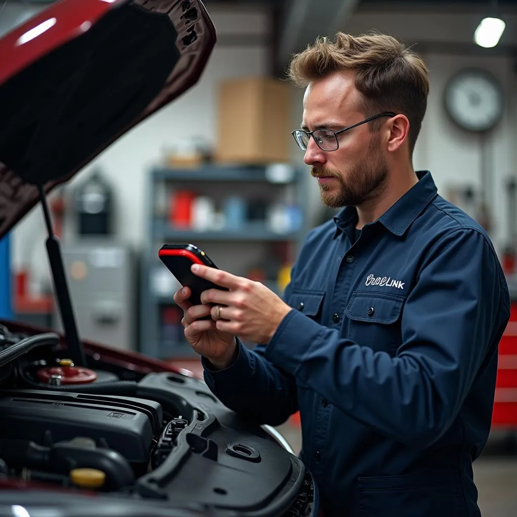 Mechanic Using OBDLink MX WiFi in Garage