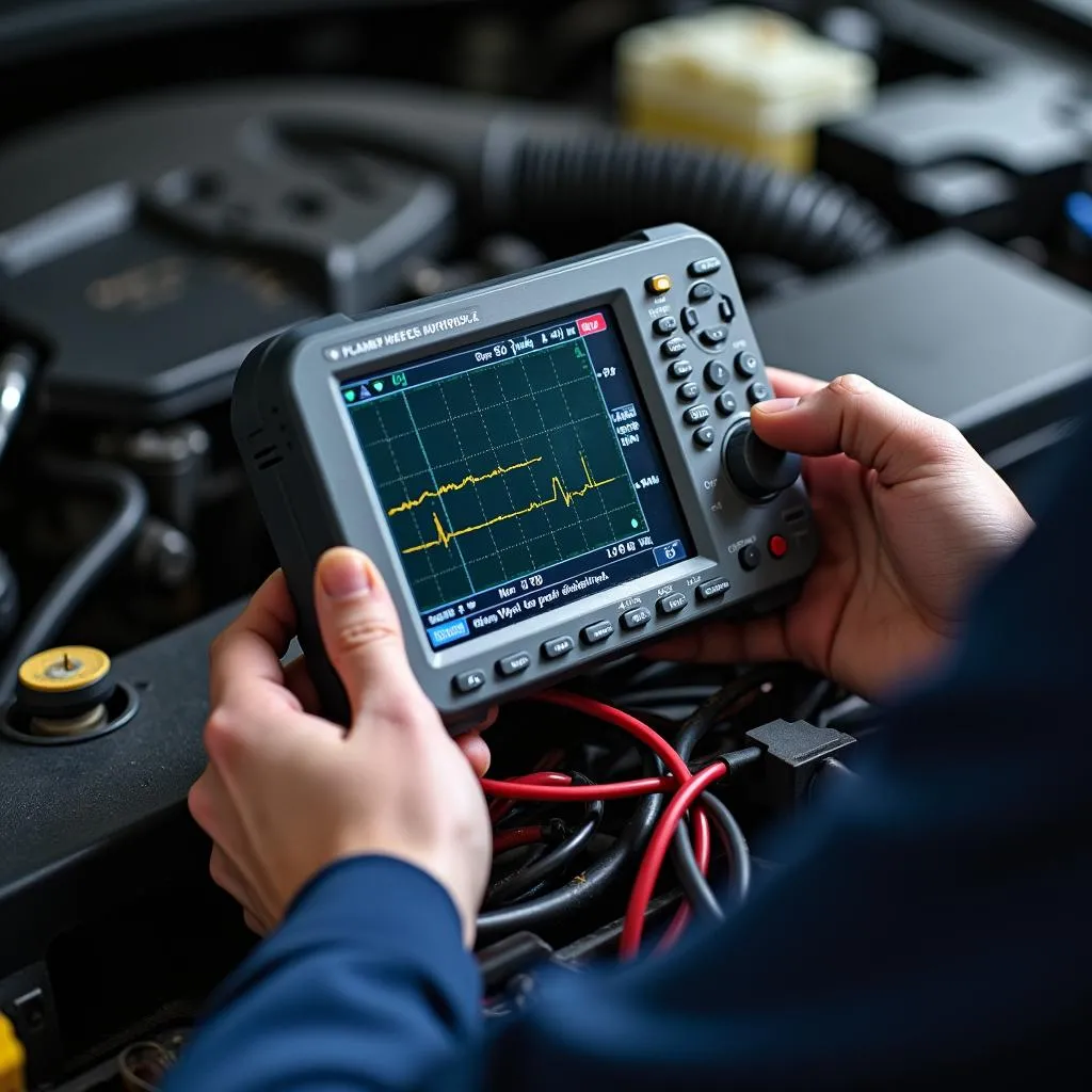 Mechanic Using Oscilloscope on Car