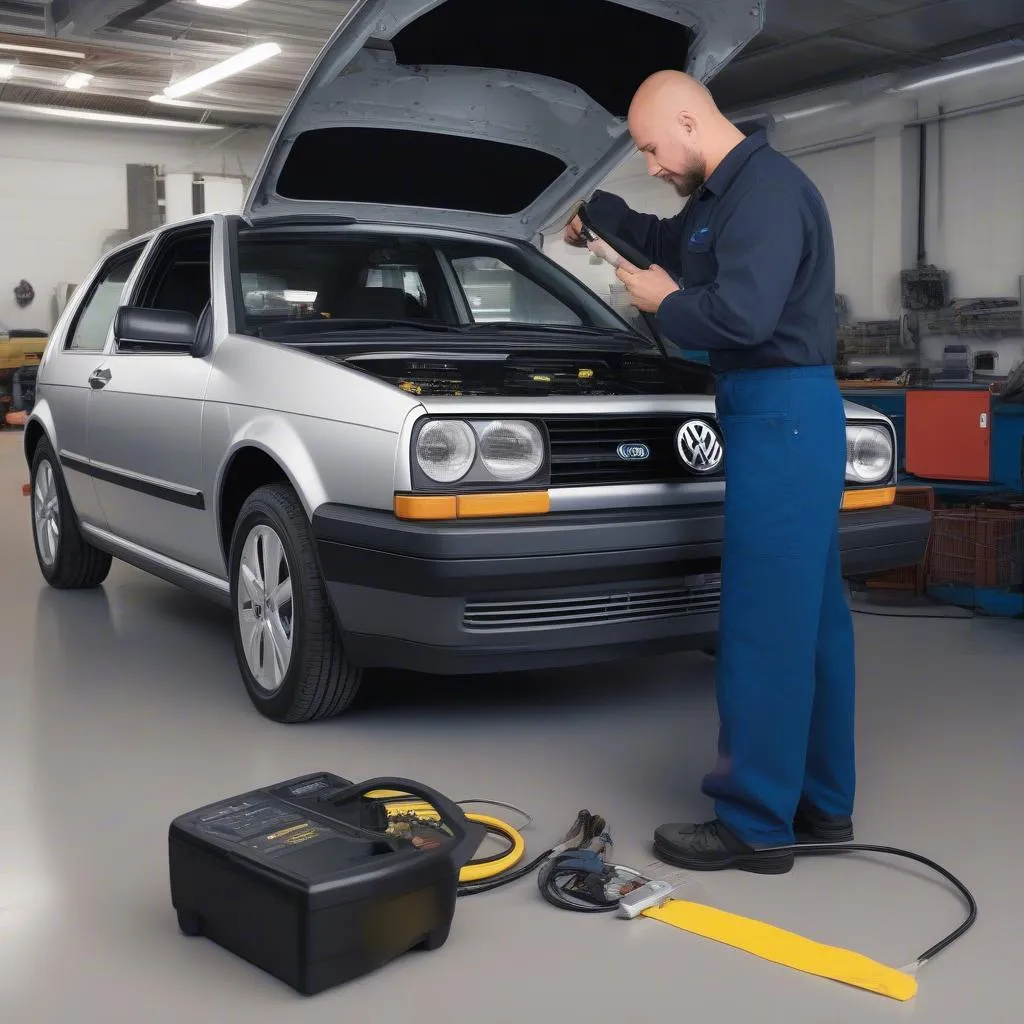 Mechanic Using OTC 3499N on Volkswagen Golf