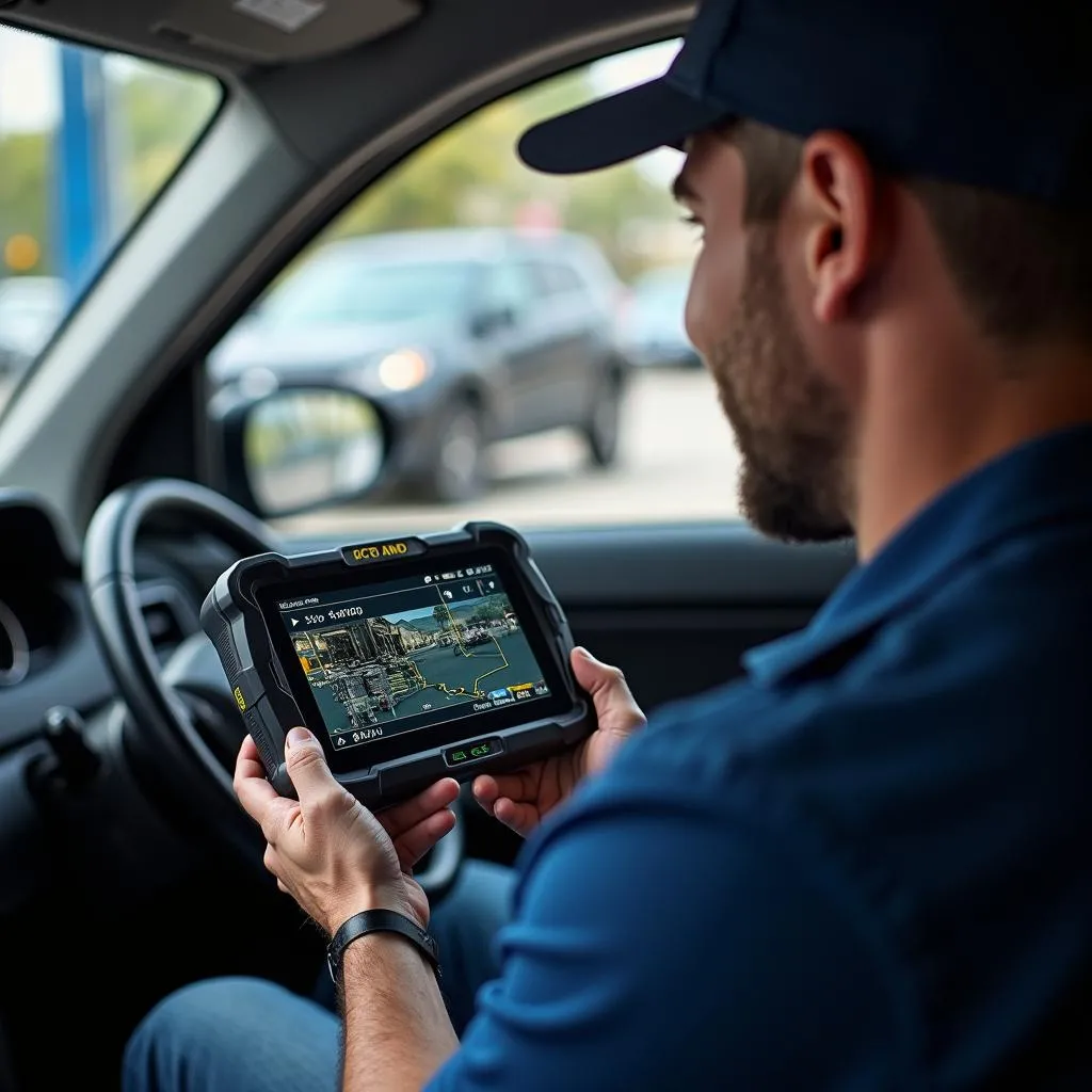 Mechanic Using PC Auto Scan Tool to Successfully Repair a Car