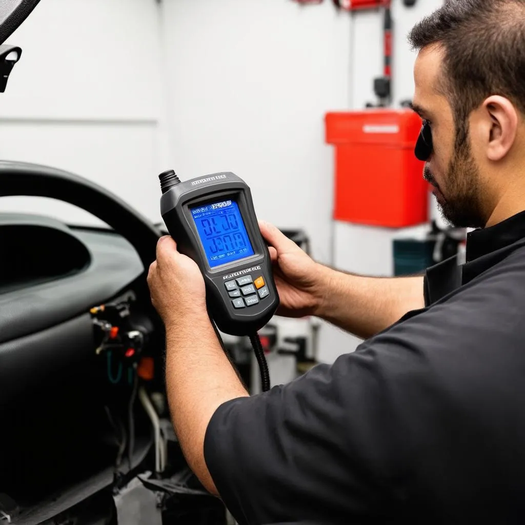 Mechanic Using Professional OBD2 Scanner