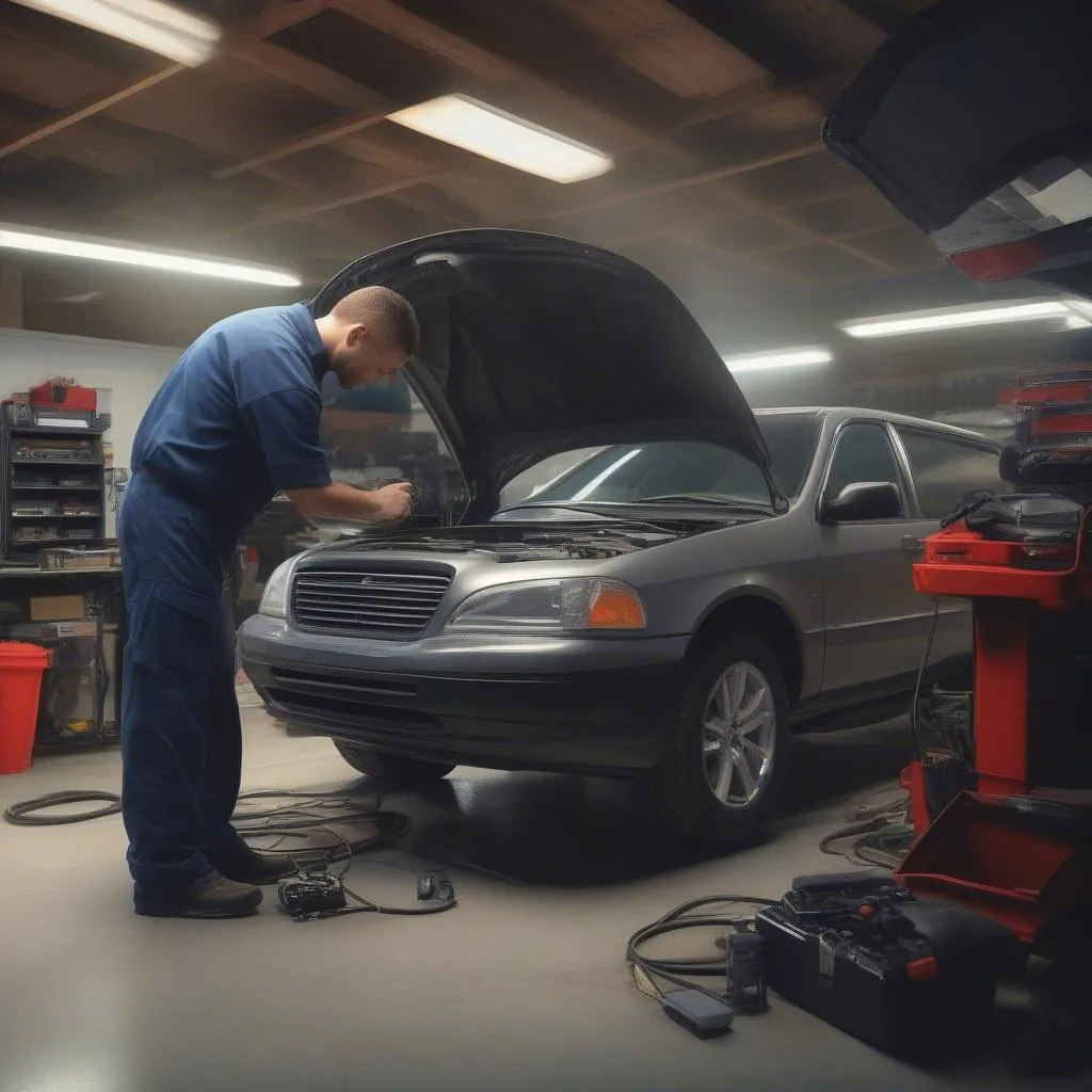 Mechanic using a professional scan tool