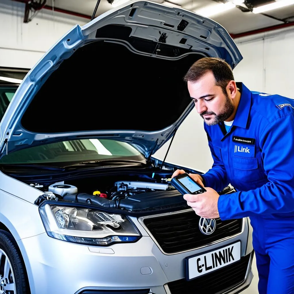 Mechanic using iLink scan tool