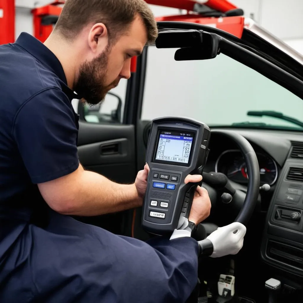 Mechanic Diagnosing Car with Scan Tool