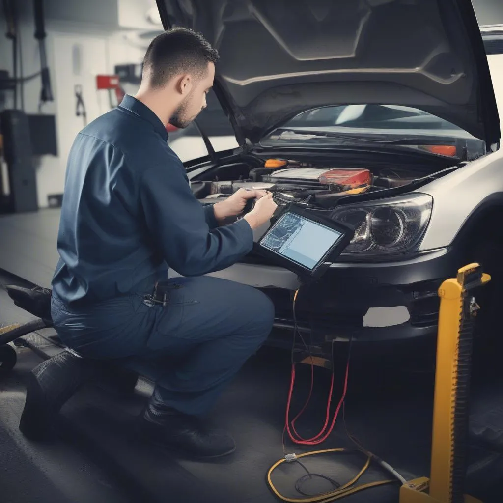 Mechanic using a scan tool