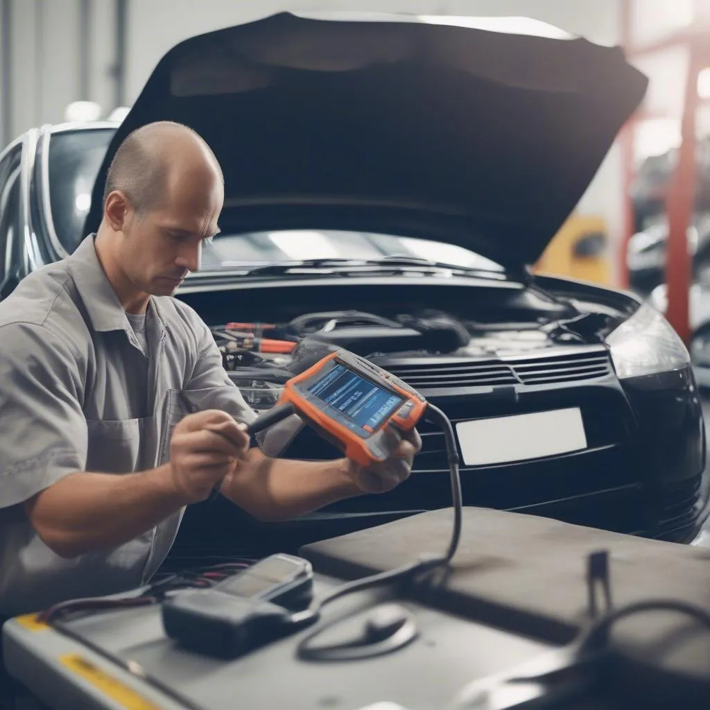 Auto Mechanic Using Scan Tool