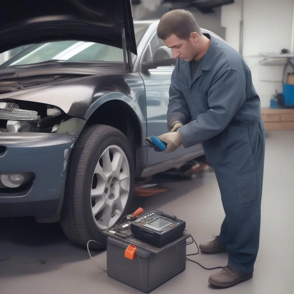 Mechanic working on European car