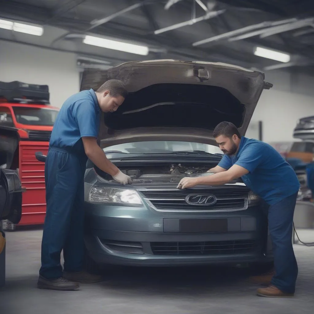 auto mechanic using scan tool