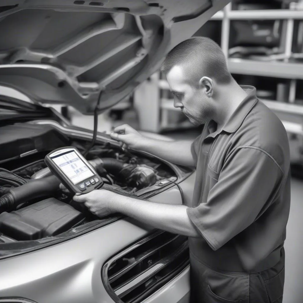 Mechanic using a scan tool