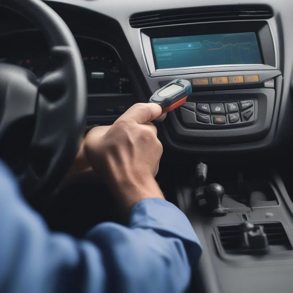 car mechanic using a scan tool on a vehicle