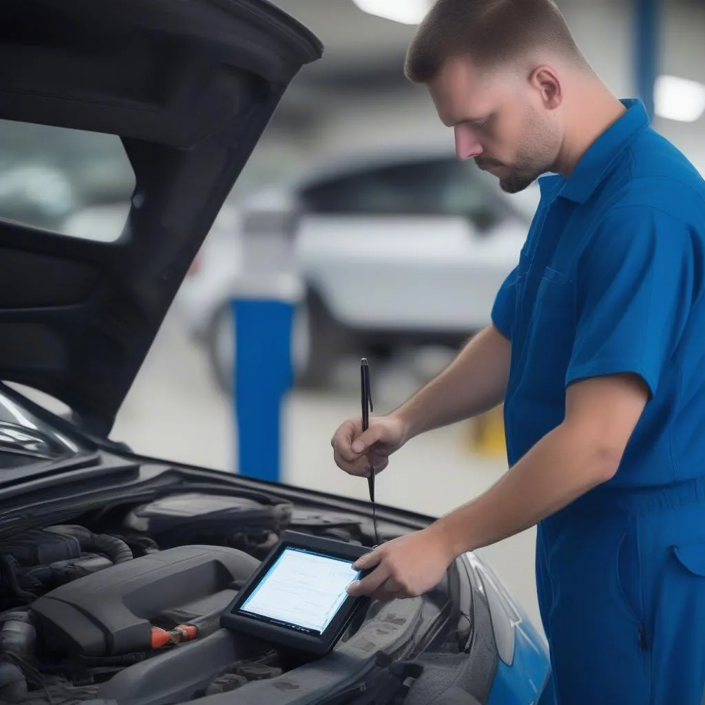 Mechanic using a scan tool