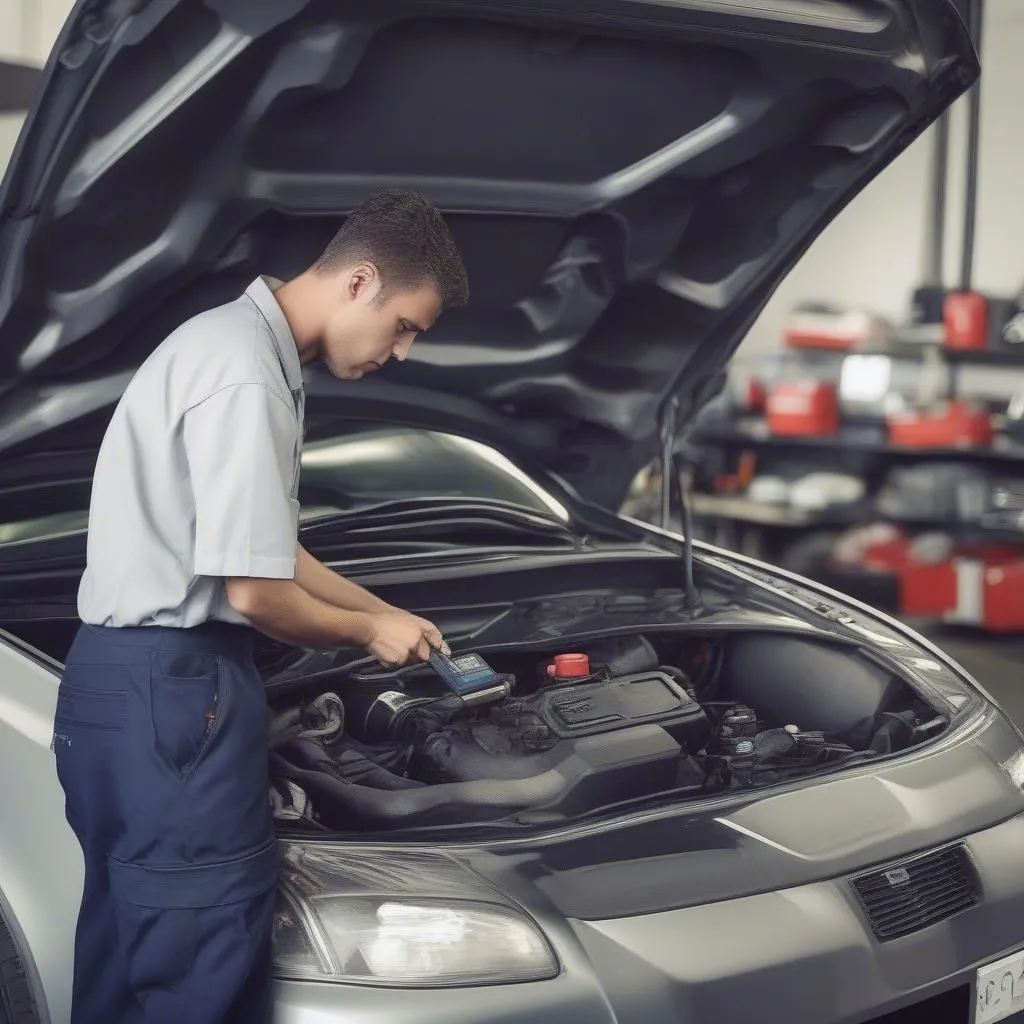 Mechanic using a scan tool