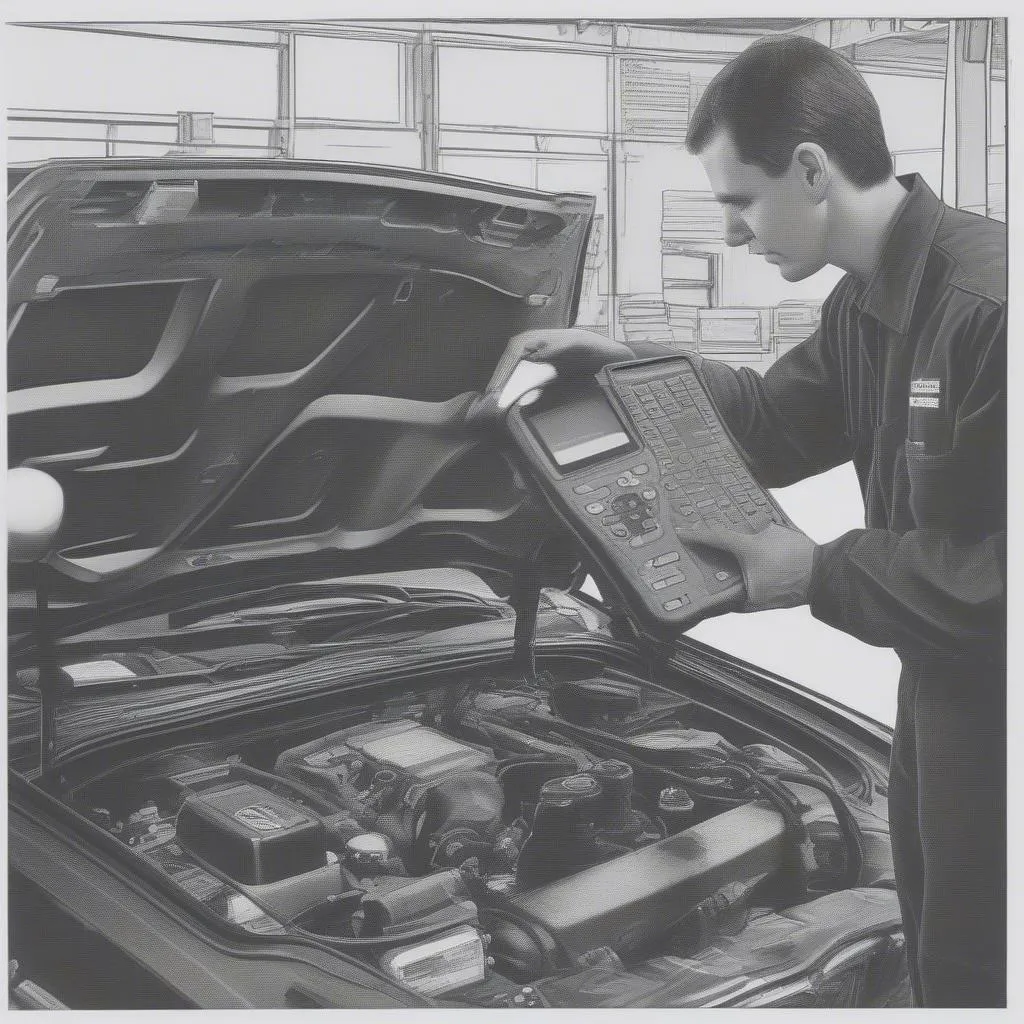 Mechanic using a scan tool to diagnose a vehicle