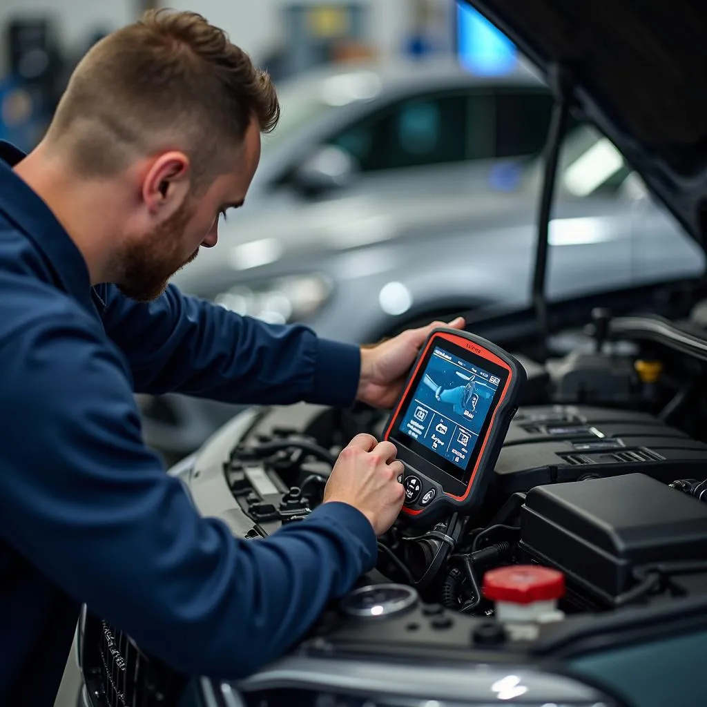 Mechanic Using a Scan Tool