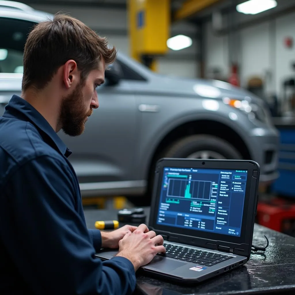 Mechanic Using a Scan Tool to Diagnose a Car Problem