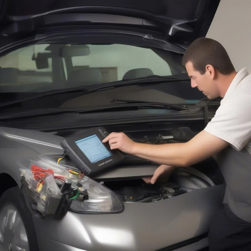 Mechanic Using Scan Tool on 2007 Prius