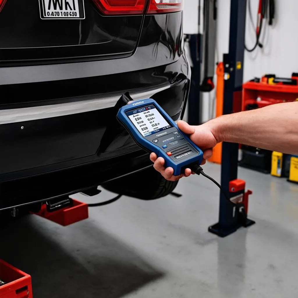 Mechanic Diagnosing Car with a Professional Scan Tool