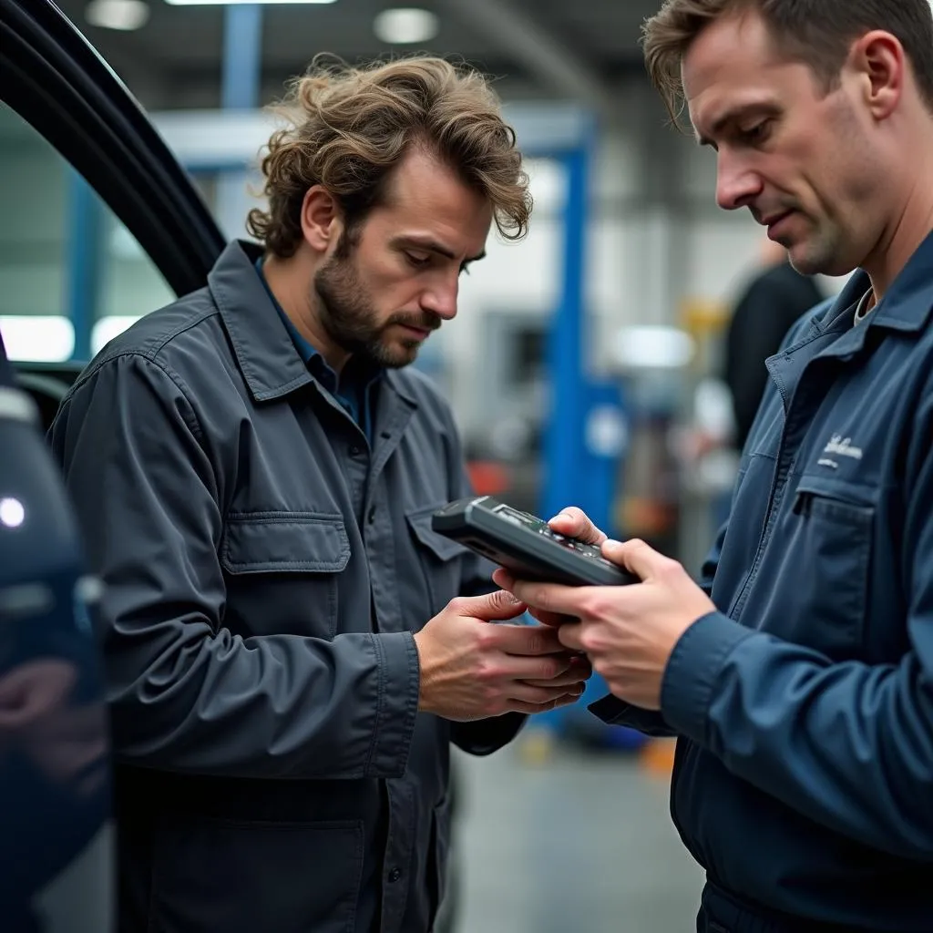 Mechanic Using Scan Tool on Car